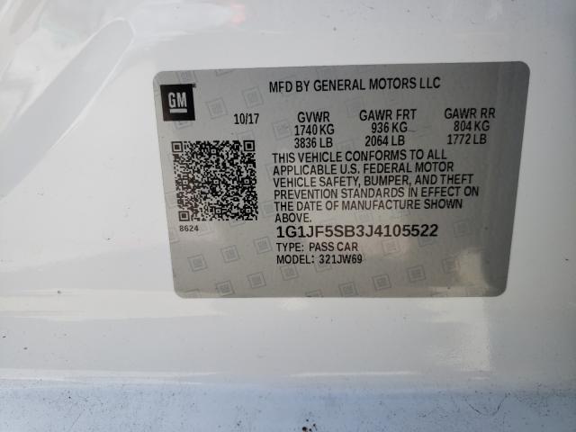 Photo 9 VIN: 1G1JF5SB3J4105522 - CHEVROLET SONIC PREM 