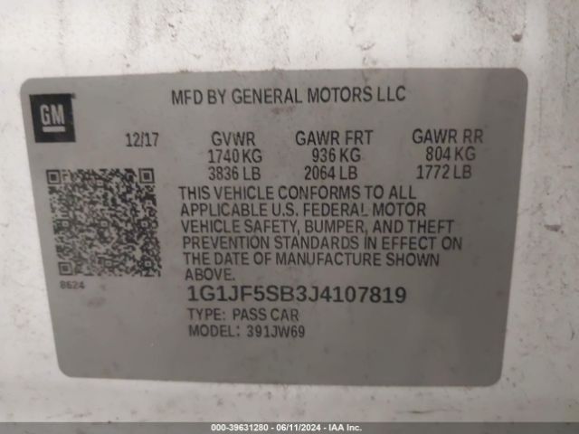 Photo 8 VIN: 1G1JF5SB3J4107819 - CHEVROLET SONIC 