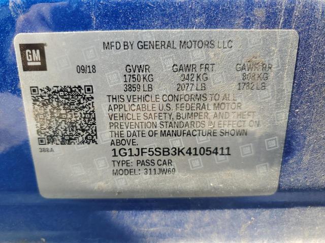 Photo 12 VIN: 1G1JF5SB3K4105411 - CHEVROLET SONIC PREM 