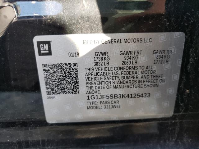 Photo 9 VIN: 1G1JF5SB3K4125433 - CHEVROLET SONIC PREM 