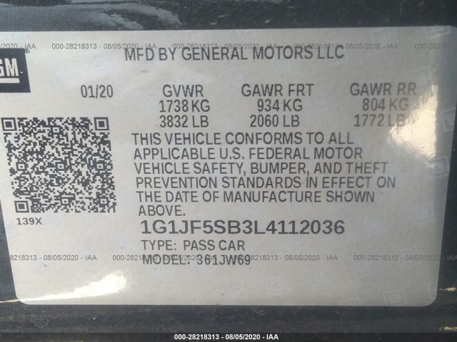 Photo 8 VIN: 1G1JF5SB3L4112036 - CHEVROLET SONIC 