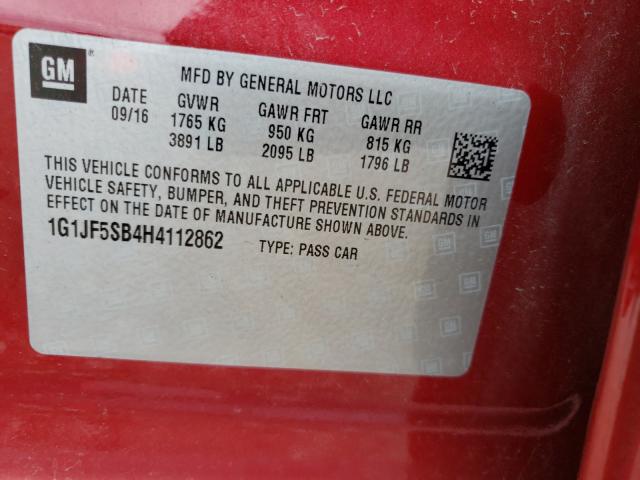 Photo 9 VIN: 1G1JF5SB4H4112862 - CHEVROLET SONIC PREM 