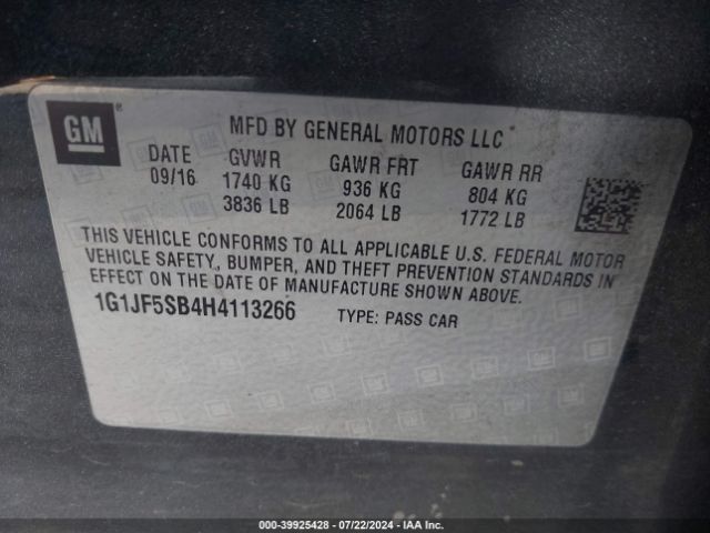 Photo 8 VIN: 1G1JF5SB4H4113266 - CHEVROLET SONIC 