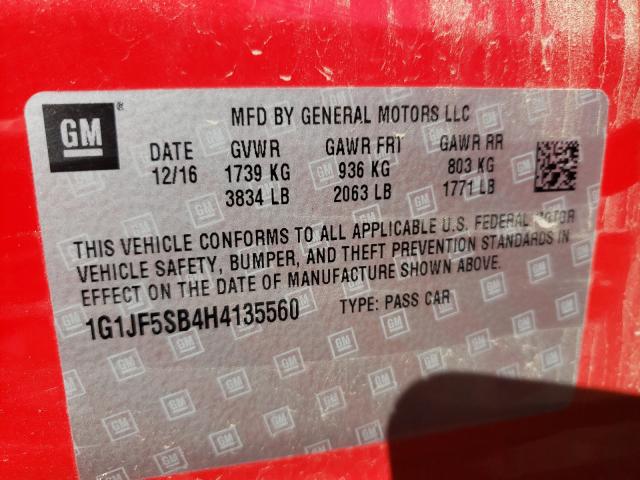 Photo 9 VIN: 1G1JF5SB4H4135560 - CHEVROLET SONIC PREM 