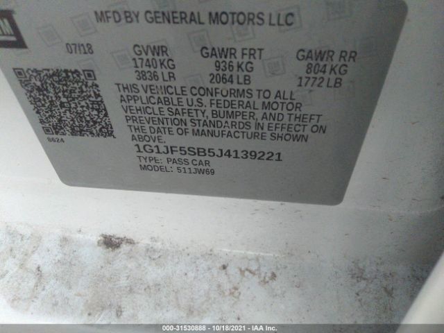 Photo 8 VIN: 1G1JF5SB5J4139221 - CHEVROLET SONIC 