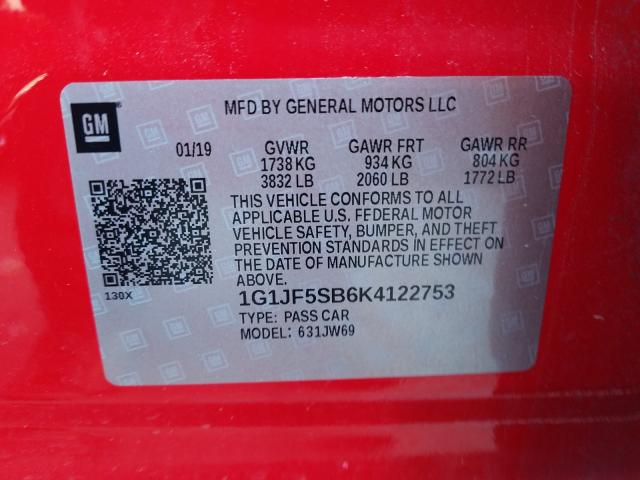 Photo 9 VIN: 1G1JF5SB6K4122753 - CHEVROLET SONIC PREM 