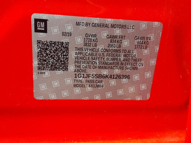 Photo 9 VIN: 1G1JF5SB6K4126396 - CHEVROLET SONIC PREM 