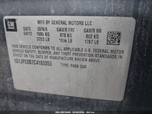 Photo 8 VIN: 1G1JF5SB7C4183353 - CHEVROLET SONIC 