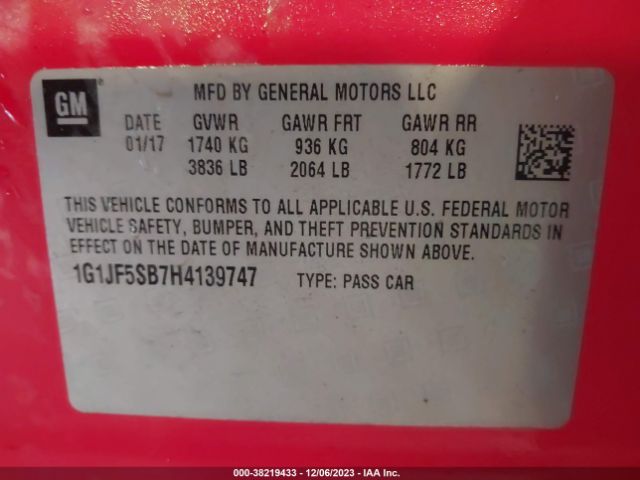 Photo 8 VIN: 1G1JF5SB7H4139747 - CHEVROLET SONIC 