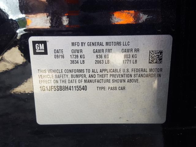 Photo 9 VIN: 1G1JF5SB8H4115540 - CHEVROLET SONIC PREM 