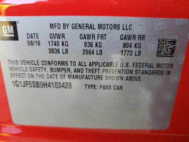 Photo 9 VIN: 1G1JF5SB9H4103428 - CHEVROLET SONIC PREM 