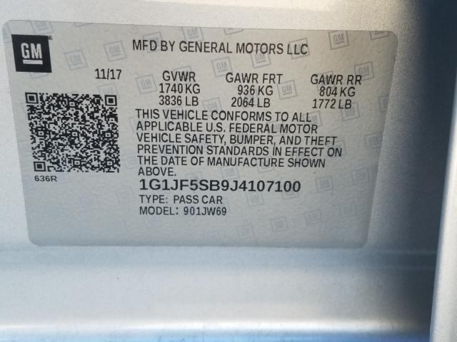 Photo 9 VIN: 1G1JF5SB9J4107100 - CHEVROLET SONIC PREM 