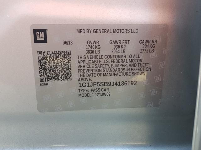 Photo 9 VIN: 1G1JF5SB9J4136192 - CHEVROLET SONIC PREM 