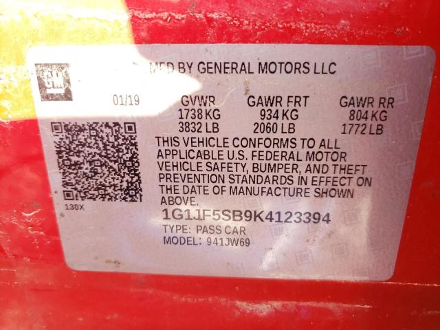 Photo 9 VIN: 1G1JF5SB9K4123394 - CHEVROLET SONIC PREM 