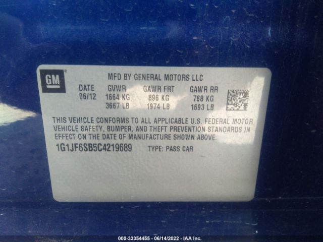 Photo 8 VIN: 1G1JF6SB5C4219689 - CHEVROLET SONIC 