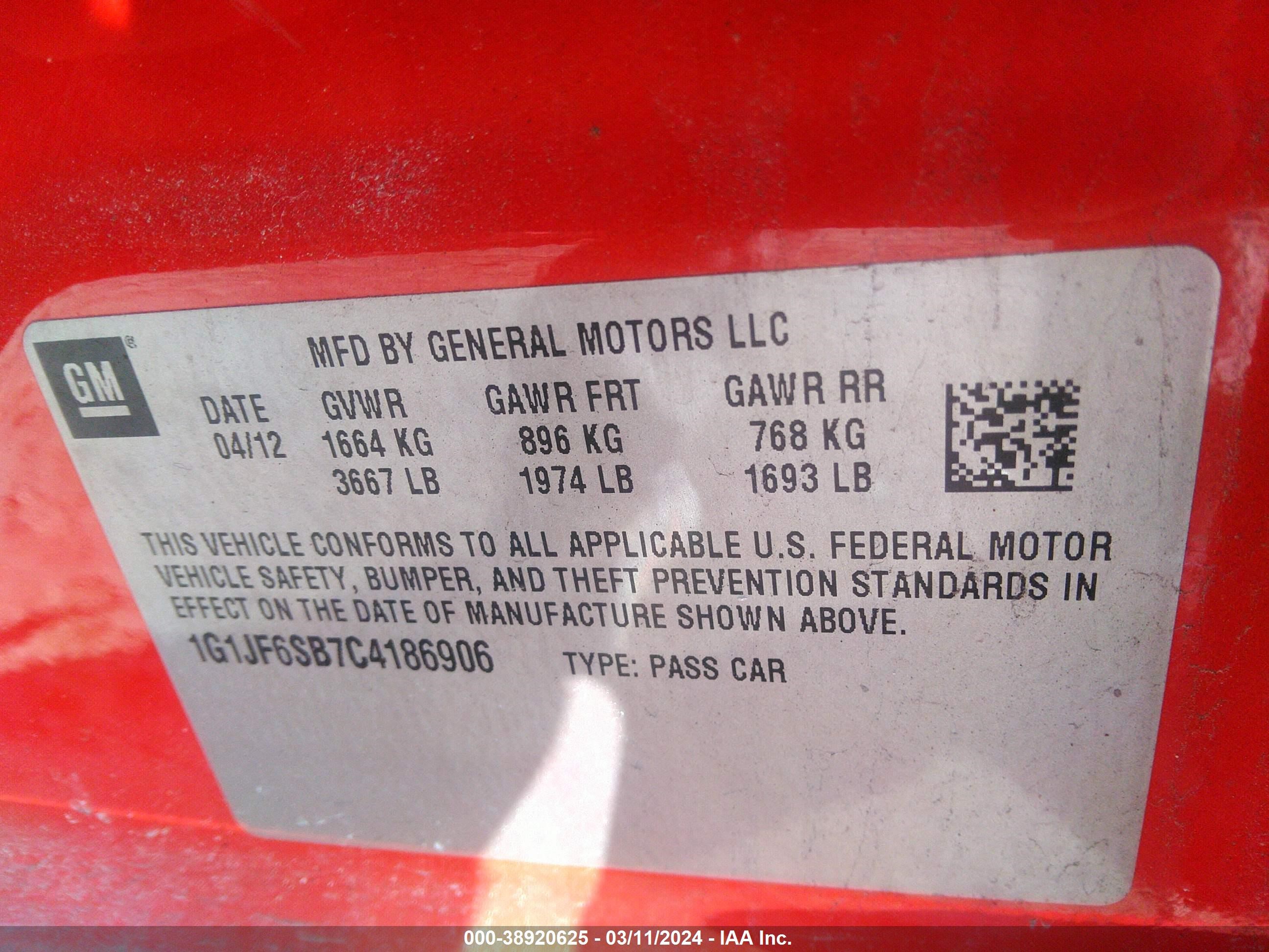 Photo 8 VIN: 1G1JF6SB7C4186906 - CHEVROLET SONIC 