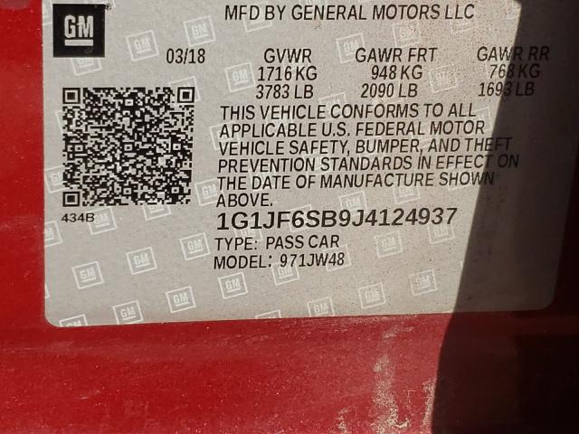 Photo 9 VIN: 1G1JF6SB9J4124937 - CHEVROLET SONIC PREM 