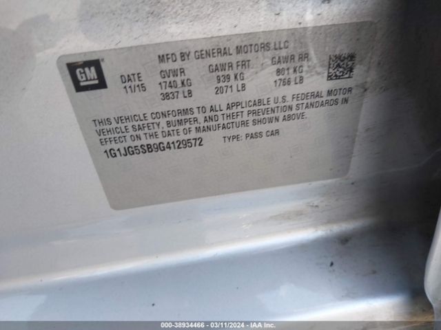 Photo 8 VIN: 1G1JG5SB9G4129572 - CHEVROLET SONIC 