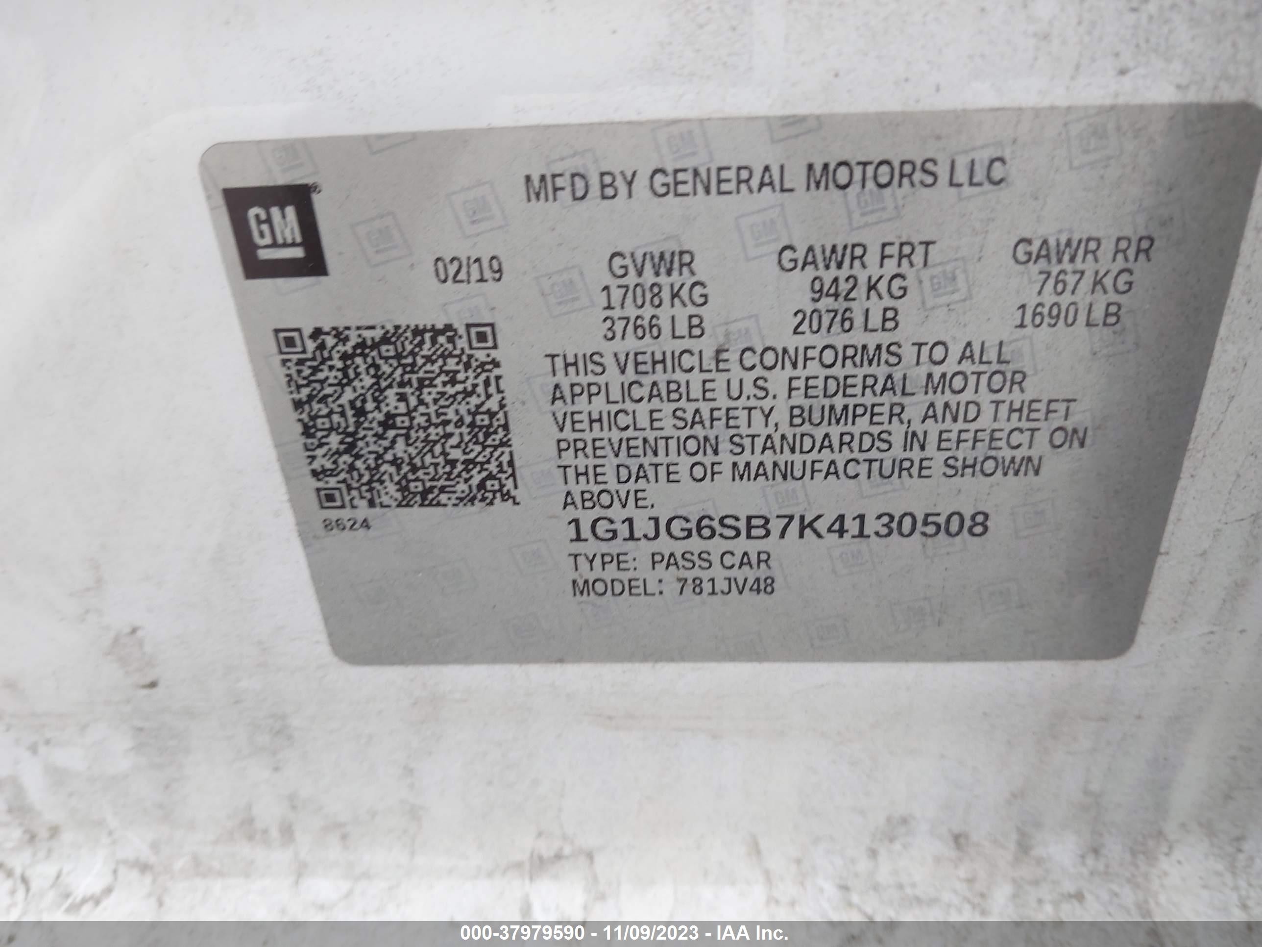 Photo 8 VIN: 1G1JG6SB7K4130508 - CHEVROLET SONIC 