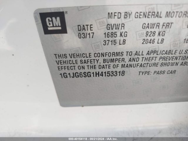 Photo 8 VIN: 1G1JG6SG1H4153318 - CHEVROLET SONIC 