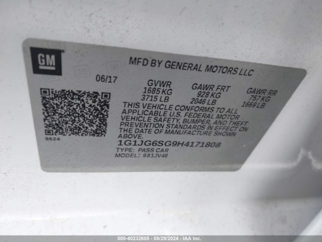 Photo 8 VIN: 1G1JG6SG9H4171808 - CHEVROLET SONIC 