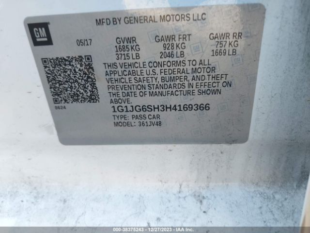 Photo 8 VIN: 1G1JG6SH3H4169366 - CHEVROLET SONIC 