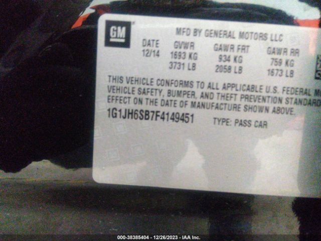 Photo 8 VIN: 1G1JH6SB7F4149451 - CHEVROLET SONIC 