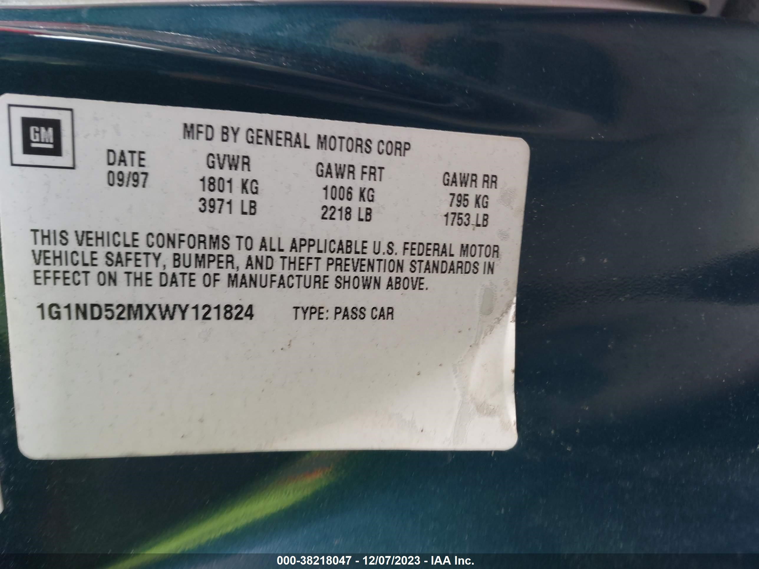 Photo 9 VIN: 1G1ND52MXWY121824 - CHEVROLET MALIBU 