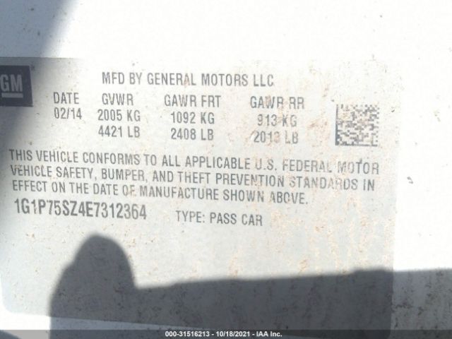 Photo 8 VIN: 1G1P75SZ4E7312364 - CHEVROLET CRUZE 