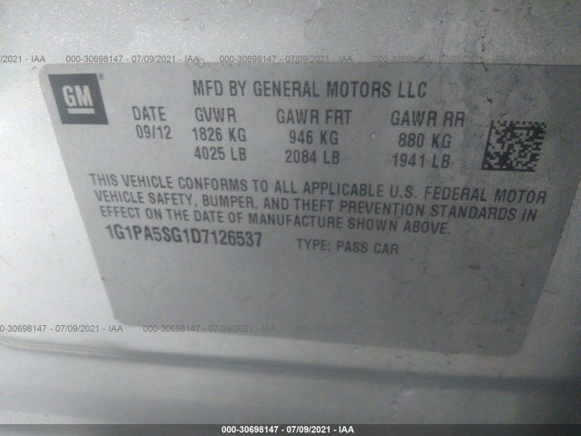 Photo 8 VIN: 1G1PA5SG1D7126537 - CHEVROLET CRUZE 