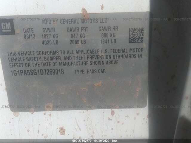 Photo 8 VIN: 1G1PA5SG1D7269018 - CHEVROLET CRUZE 