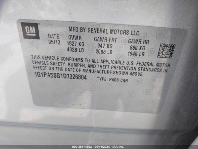 Photo 8 VIN: 1G1PA5SG1D7326804 - CHEVROLET CRUZE 