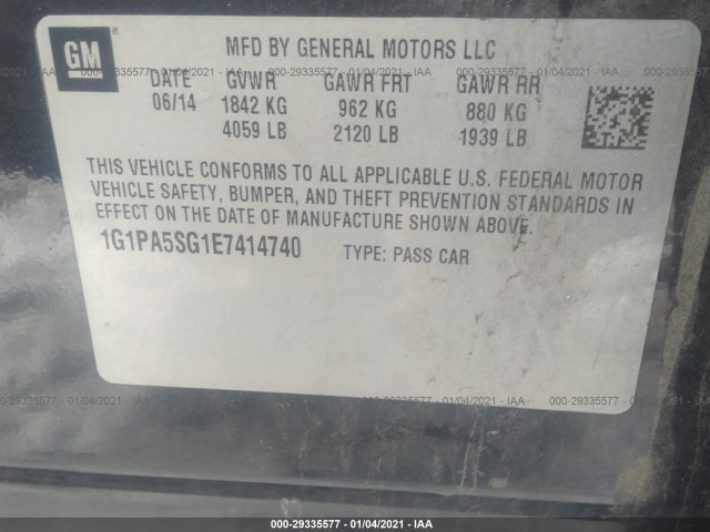 Photo 8 VIN: 1G1PA5SG1E7414740 - CHEVROLET CRUZE 