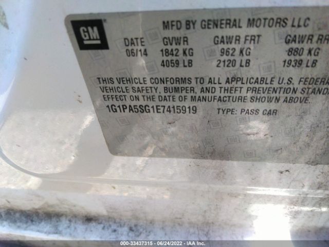 Photo 8 VIN: 1G1PA5SG1E7415919 - CHEVROLET CRUZE 