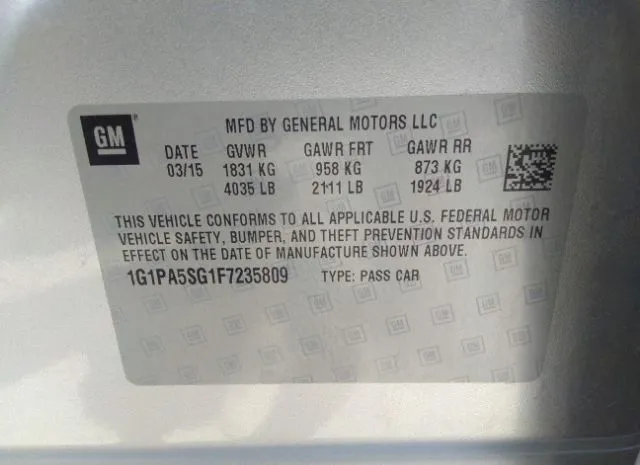 Photo 8 VIN: 1G1PA5SG1F7235809 - CHEVROLET CRUZE 