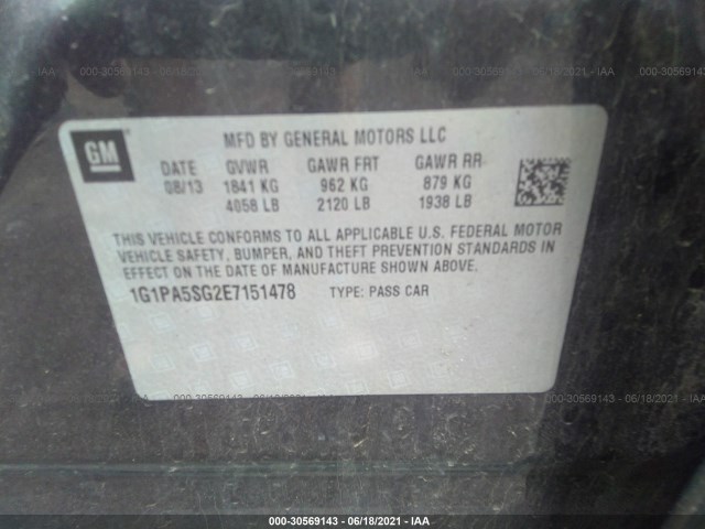 Photo 8 VIN: 1G1PA5SG2E7151478 - CHEVROLET CRUZE 