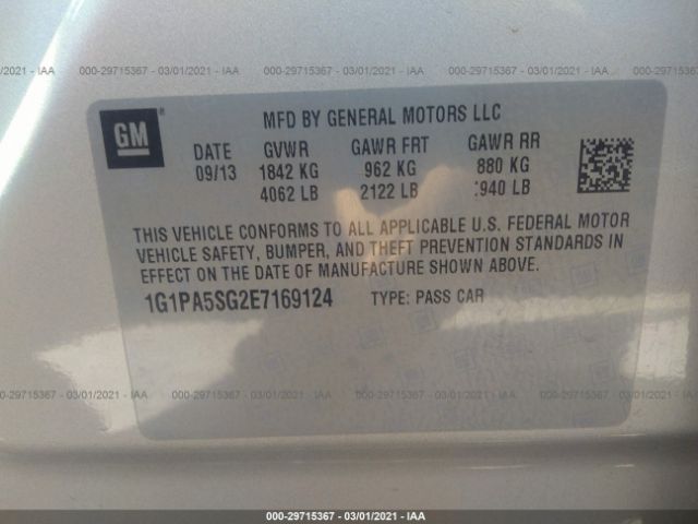 Photo 8 VIN: 1G1PA5SG2E7169124 - CHEVROLET CRUZE 