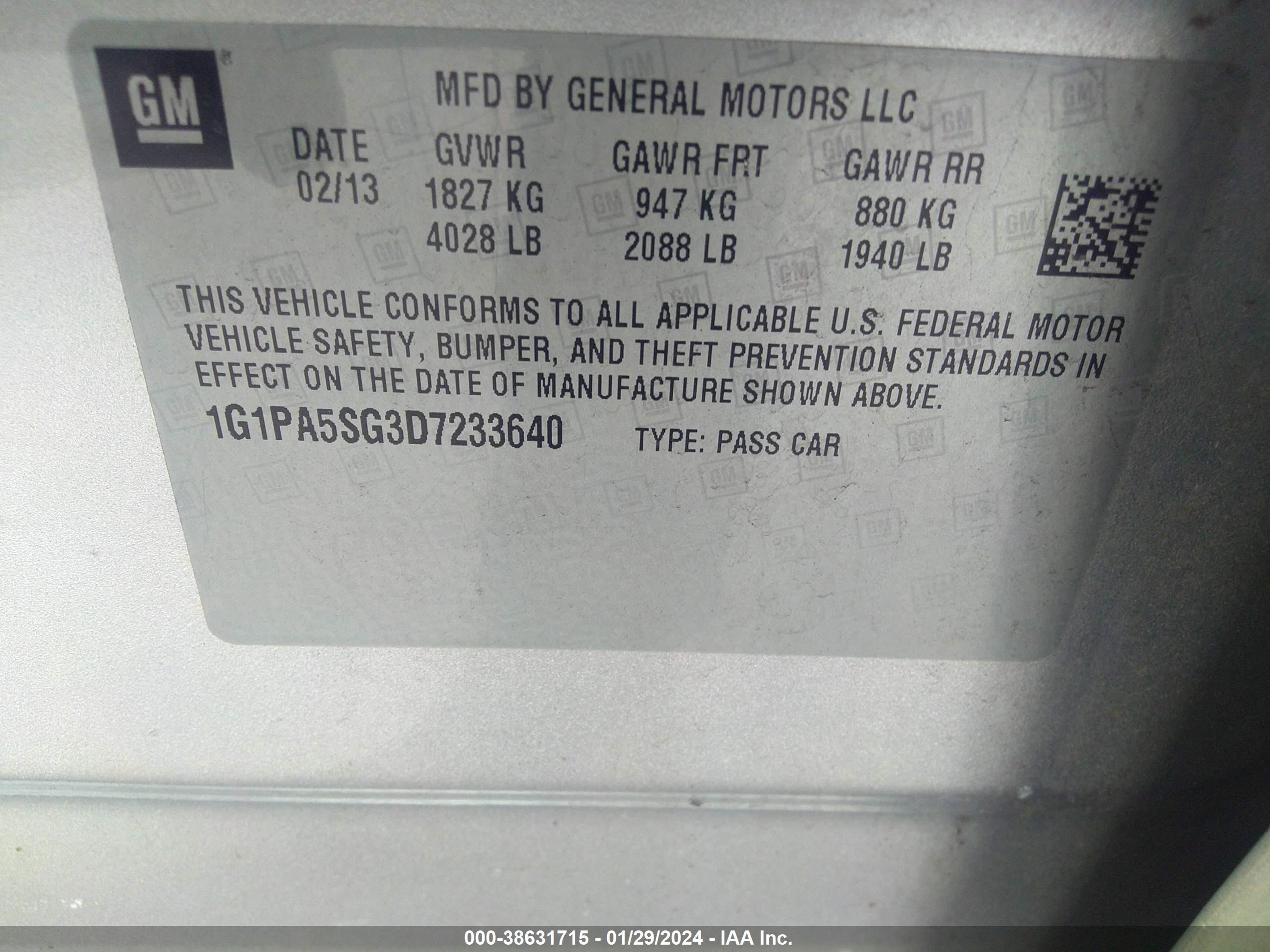 Photo 8 VIN: 1G1PA5SG3D7233640 - CHEVROLET CRUZE 