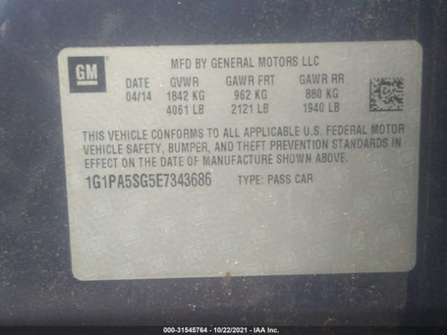 Photo 8 VIN: 1G1PA5SG5E7343686 - CHEVROLET CRUZE 