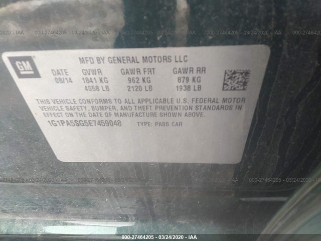 Photo 8 VIN: 1G1PA5SG5E7459048 - CHEVROLET CRUZE 