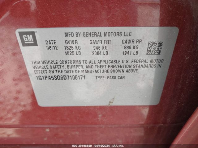 Photo 8 VIN: 1G1PA5SG6D7106171 - CHEVROLET CRUZE 