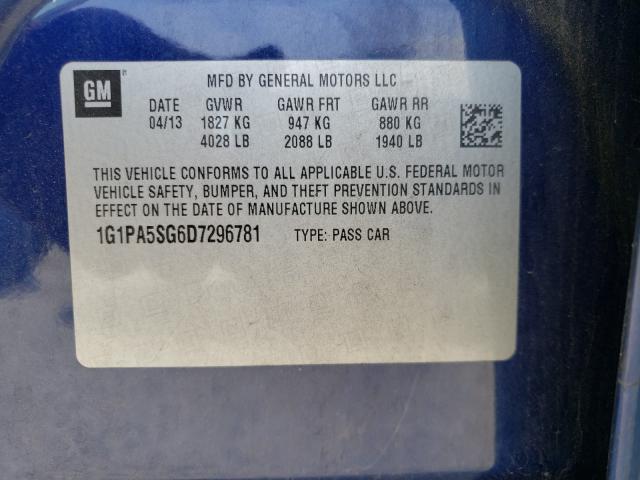 Photo 9 VIN: 1G1PA5SG6D7296781 - CHEVROLET CRUZE LS 