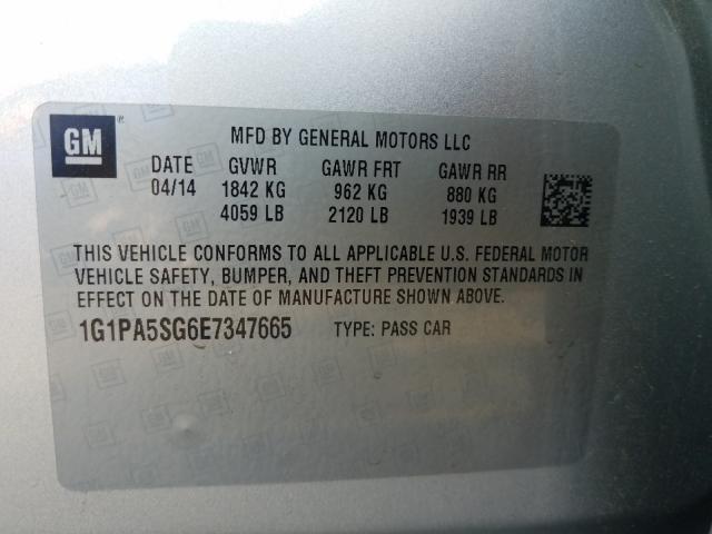 Photo 9 VIN: 1G1PA5SG6E7347665 - CHEVROLET CRUZE LS 