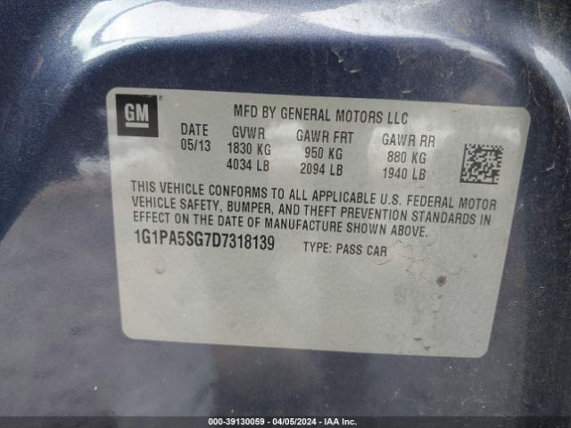 Photo 8 VIN: 1G1PA5SG7D7318139 - CHEVROLET CRUZE 