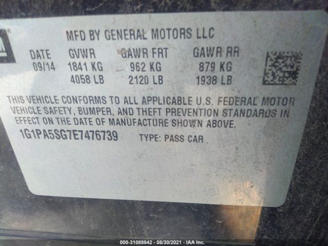 Photo 8 VIN: 1G1PA5SG7E7476739 - CHEVROLET CRUZE 