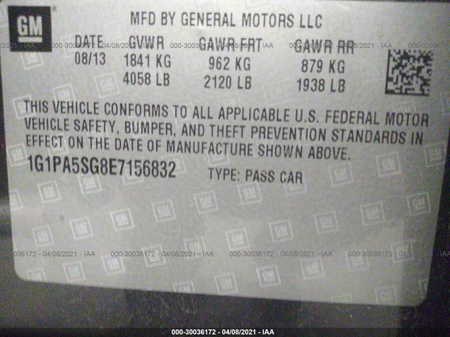 Photo 8 VIN: 1G1PA5SG8E7156832 - CHEVROLET CRUZE 