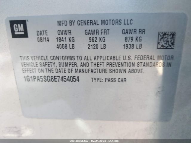 Photo 8 VIN: 1G1PA5SG8E7454054 - CHEVROLET CRUZE 