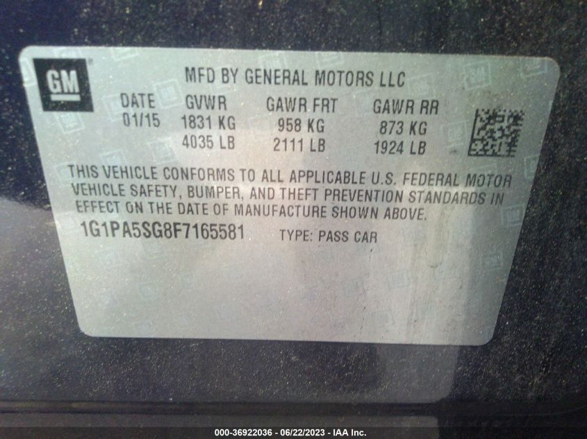 Photo 8 VIN: 1G1PA5SG8F7165581 - CHEVROLET CRUZE 