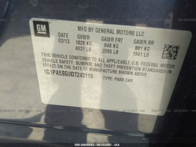 Photo 8 VIN: 1G1PA5SG9D7243119 - CHEVROLET CRUZE 