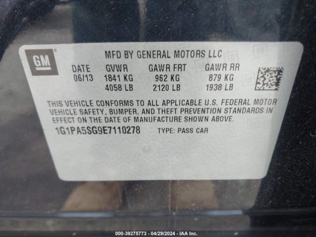 Photo 8 VIN: 1G1PA5SG9E7110278 - CHEVROLET CRUZE 